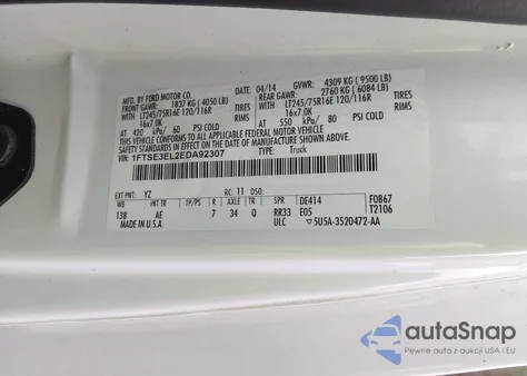 2014 Ford E-350 Super Duty Commercial from USA, damaged, VIN 1FTSE3EL2EDA92307